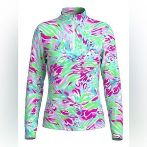 ICIKULS WOMENS GOLF SHIRT SIZE L RED GREEN MULTICOLORED